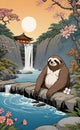AI illustration of a sloth taking a bath and relaxing on a spa