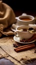 An AI illustration of some cinnamons an anise stars and cups of tea Royalty Free Stock Photo