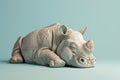 AI illustration of a stone rhinoceros against a vibrant blue background.