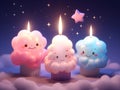 AI illustration of three cloud birthday candles.