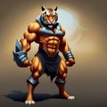 AI illustration of tiger as boduybuilder showing fitness power agression and anger