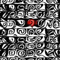 AI illustration of tribal pattern featuring a bright red element, set against black background