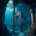 An AI illustration of An AI illustration of the underwater ruins of an old roman city are shown in t Royalty Free Stock Photo