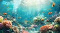 AI illustration of an underwater scene with coral reefs, anemones and diverse fish species