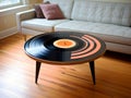 AI illustration of a unique table designed to resemble a vinyl record. Royalty Free Stock Photo