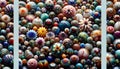 AI illustration of a vibrant display of assorted multicolored balls arranged in a pile.