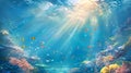 AI illustration of a vibrant fish swimming in the sunlit ocean depths