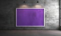 AI illustration of A vivid, abstract purple painting graces an industrial cement wall.