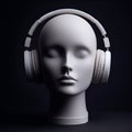 AI illustration of a white mannequin wearing headphones.