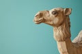 AI illustration of a wooden camel against a vibrant blue background. Royalty Free Stock Photo