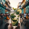 An AI illustration of An AI illustration of a person holding up a drink in a tall glass with lemon,