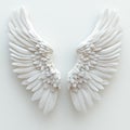AI image Angelic Wings of Purity Abstract Feathered Wings on White Backdrop Design element texture Royalty Free Stock Photo