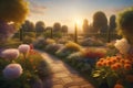 ai-image beautifully captures the essence of a garden, where the warm rays of sunlight glows