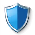 AI image. Blue shield security emblem graphic for protection and trust with a silver frame on Royalty Free Stock Photo
