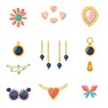 AI image. Collection of beautiful jewelry with precious stones for graphic design projects and Royalty Free Stock Photo