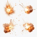 AI image Explosions special effects set isolated on white background fiery burst isolated Royalty Free Stock Photo