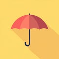 AI image, Flat design of a red umbrella casting a long shadow on a yellow background illustration Royalty Free Stock Photo