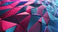 Futuristic geometric wall pattern consisting of 3D triangular prisms with magenta reflections
