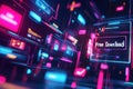 AI image Futuristic neon interface display with free download message in a virtual space Royalty Free Stock Photo