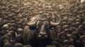 Ai Image Generative black buffalo in a large crowd.