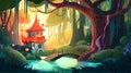 Ai-Image Generative Cartoon fairy tale castle with a vibrant background close to a little bridge