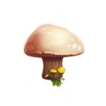 Ai Image Generative Mushroom with Yellow flower and grass Illustration. Royalty Free Stock Photo