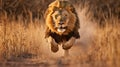 Ai Image Generative Photography Scary lion rushing through the jungle.