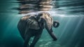 Ai Image Generative elephant cub is swimming. Royalty Free Stock Photo