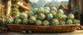 AI Image Generator of basket of artichokes on a wooden table Royalty Free Stock Photo