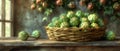 AI Image Generator of basket of artichokes on a wooden table Royalty Free Stock Photo