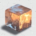 AI image, Glowing Ice Cube with Warm Light Inside and Reflections on a Transparent Surface Royalty Free Stock Photo