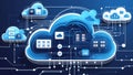 abstract background of cloud computing technology, with digital clouds illustration Royalty Free Stock Photo