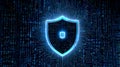A digital shield with a holographic effect symbolizing cybersecurity Royalty Free Stock Photo