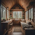 The Interior of a Tiny House in the Forest with Rustic Cabin Feel Royalty Free Stock Photo