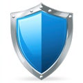 AI image. Isolated blue shield with a shiny silver metallic frame for security Royalty Free Stock Photo