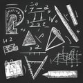 AI image Mathematics chalkboard drawing illustration with school equipment elements for learning Royalty Free Stock Photo