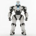 AI image Futuristic humanoid robot in white and black armor against a clean background design for Royalty Free Stock Photo
