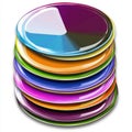 AI image. Stack of colorful glossy disks or plates abstract art design circular objects Royalty Free Stock Photo