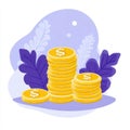 AI image. Stack of Golden Coins Illustration against a Soft Purple Background Symbolizing Wealth Royalty Free Stock Photo