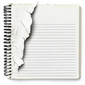 AI image. Torn white paper notebook, spiral bound, blank lines, textured cover, educational Royalty Free Stock Photo