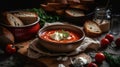 AI image of Ukrainian traditional soup borsch from beetroot