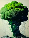 Brocolli rain head surreal ai image