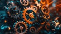 AI insights symbolized by an intricate clockwork of gears and cogs, each representing different data points and