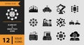 12 AI and IoT and Smart Tech Icons solid icon set. smart automation connected devices solid icons Royalty Free Stock Photo