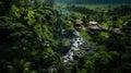 Jungle Hideaways: A Drone\'s View of Remote Homes Amidst the Wilderness Royalty Free Stock Photo