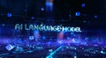 AI language model- businessman working and touching virtual reality at office.