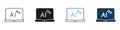 AI Laptop Computer Technology Line and Solid Icon Set. Artificial Intelligence Digital Learning Innovation Symbol Royalty Free Stock Photo