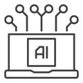 AI Laptop Device vector Artificial Intelligence Technology icon or sign in thin line style Royalty Free Stock Photo