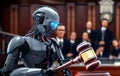 AI Lawyer chatbot. Robot lawyer in court.