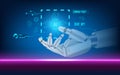 AI Learning and Artificial Intelligence concept with Assistant Robot create something, use the command prompt.
